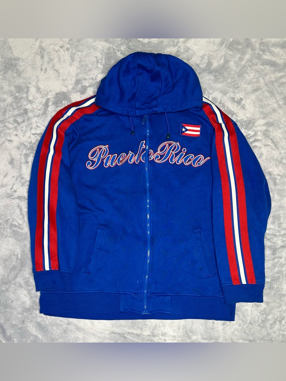 Vintage Trust USA Hoodie Sweatshirt Full Zip Puerto Rico Flag Striped Size 4XL